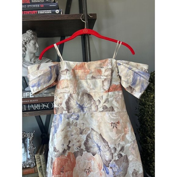 Aidan Mattox Floral Jacquard Off Shoulder Gown Ivory Womens Size 6 - Picture 5 of 11